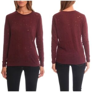 IRO Marvina Shirt Red Burgundy Distressed Linen Knit Long Sleeve Top Sz XS